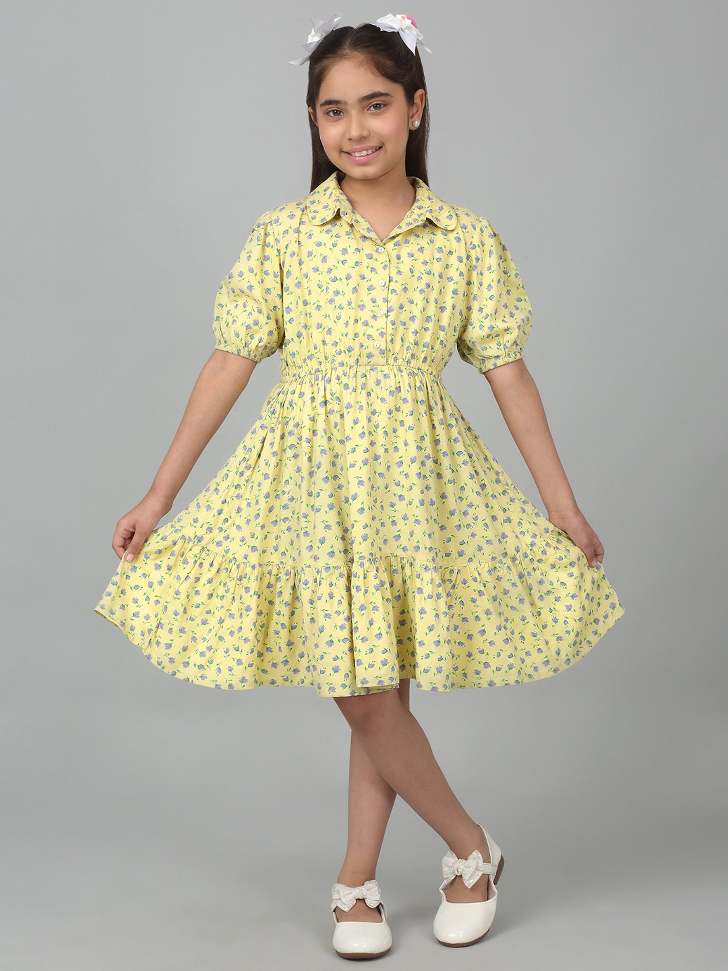 Cantabil Kids Yellow Floral Print Dress