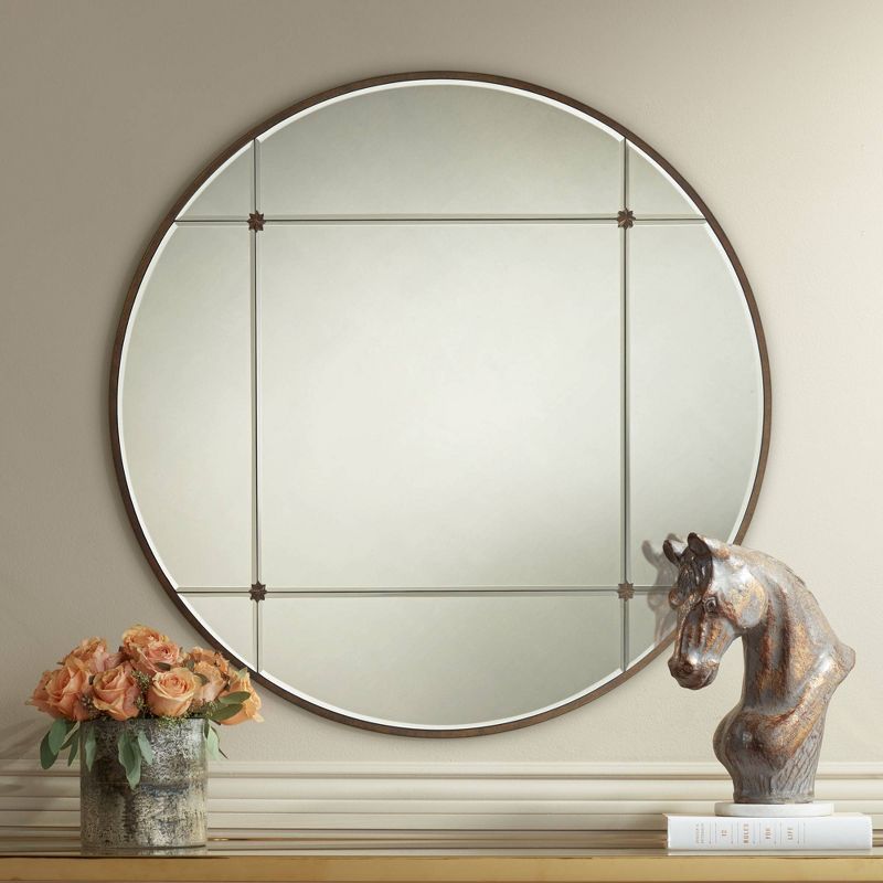 Noble Park Drucilla Antique Light Brown 32" Round Framed Wall Mirror