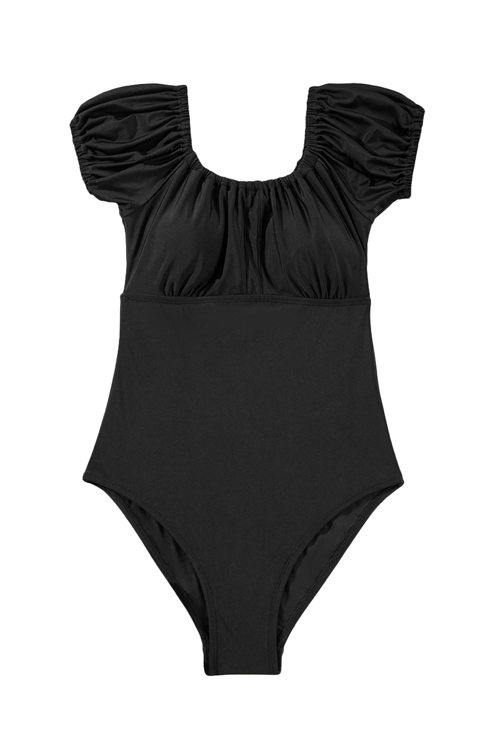 Black Plant Print Zip Front Half Sleeve One Piece Swimsuit