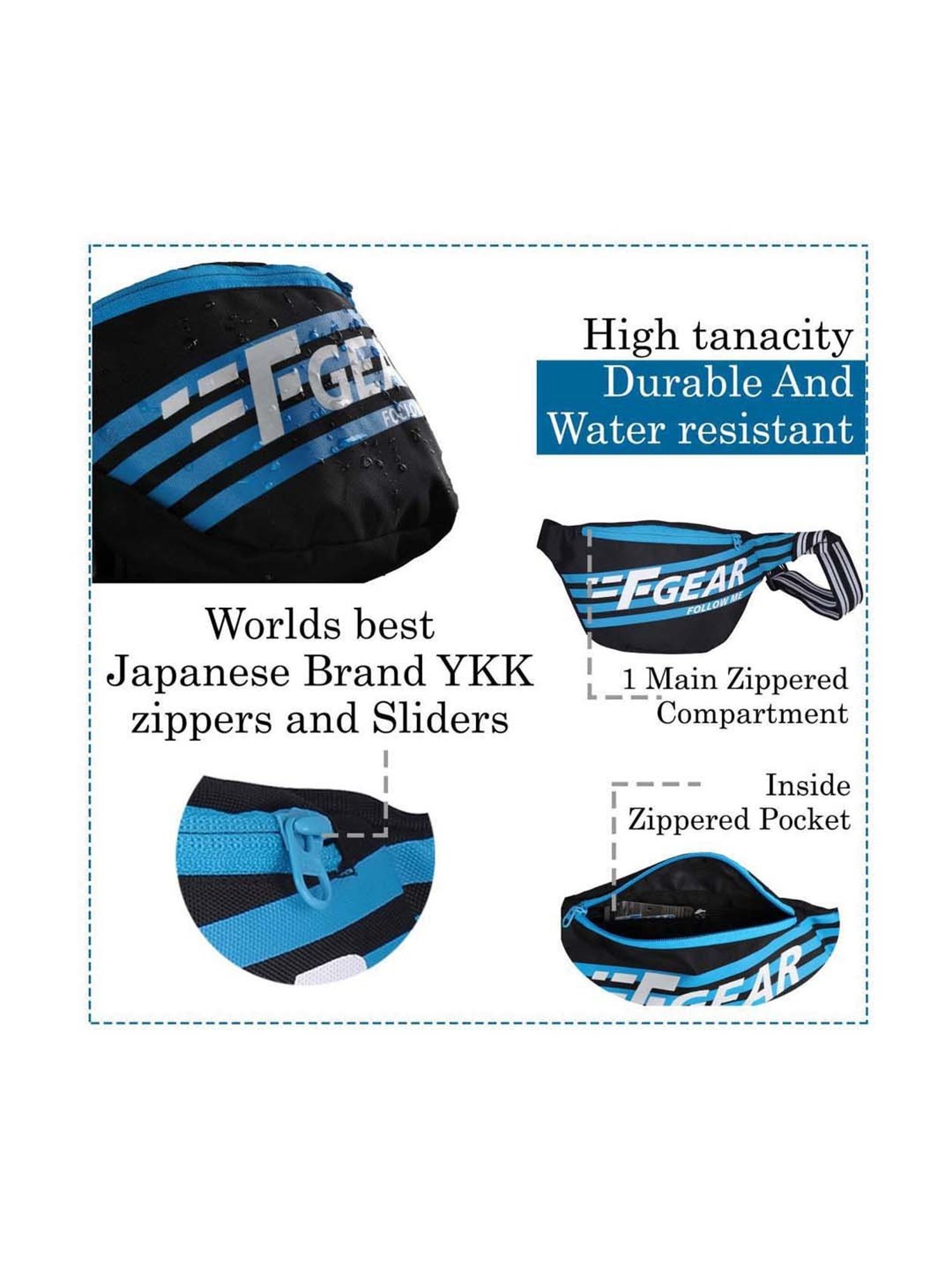 F Gear Black Printed Waist Pouch