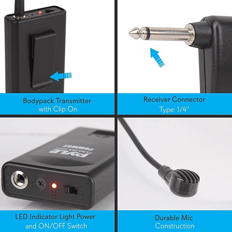 Portable VHF Wireless Microphone System - Professional Battery Operated Headset Lapel Lavalier Cordless Microphone Set W/Beltpack Transmitter, Adapter Receiver, for PA Karaoke DJ Party -  PDWM92