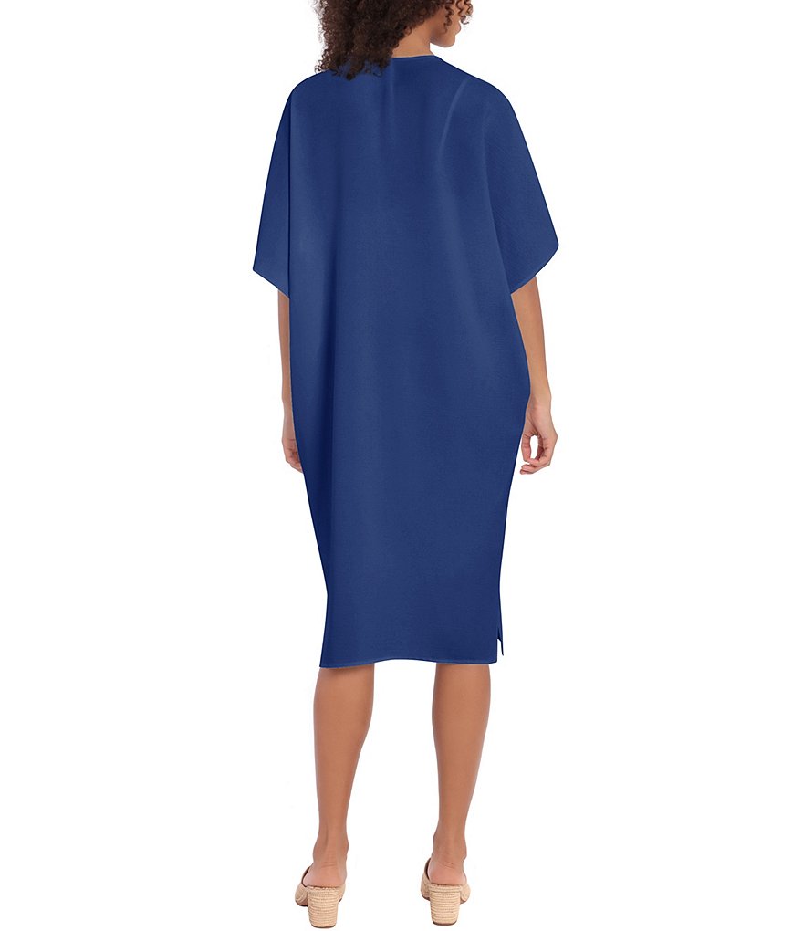 Maggy London Petite Size Short Sleeve Split Neck Crosshatch Crepe Dress