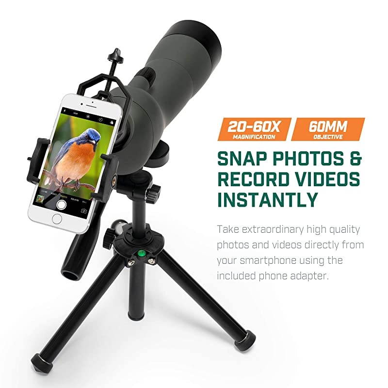 Spotting Scope  Shooting wTripod 2060x60mm Multi Coated Optical Lens Waterproof 3619m1000m Telescope with Universal Smartphone Adapter AMSS60G