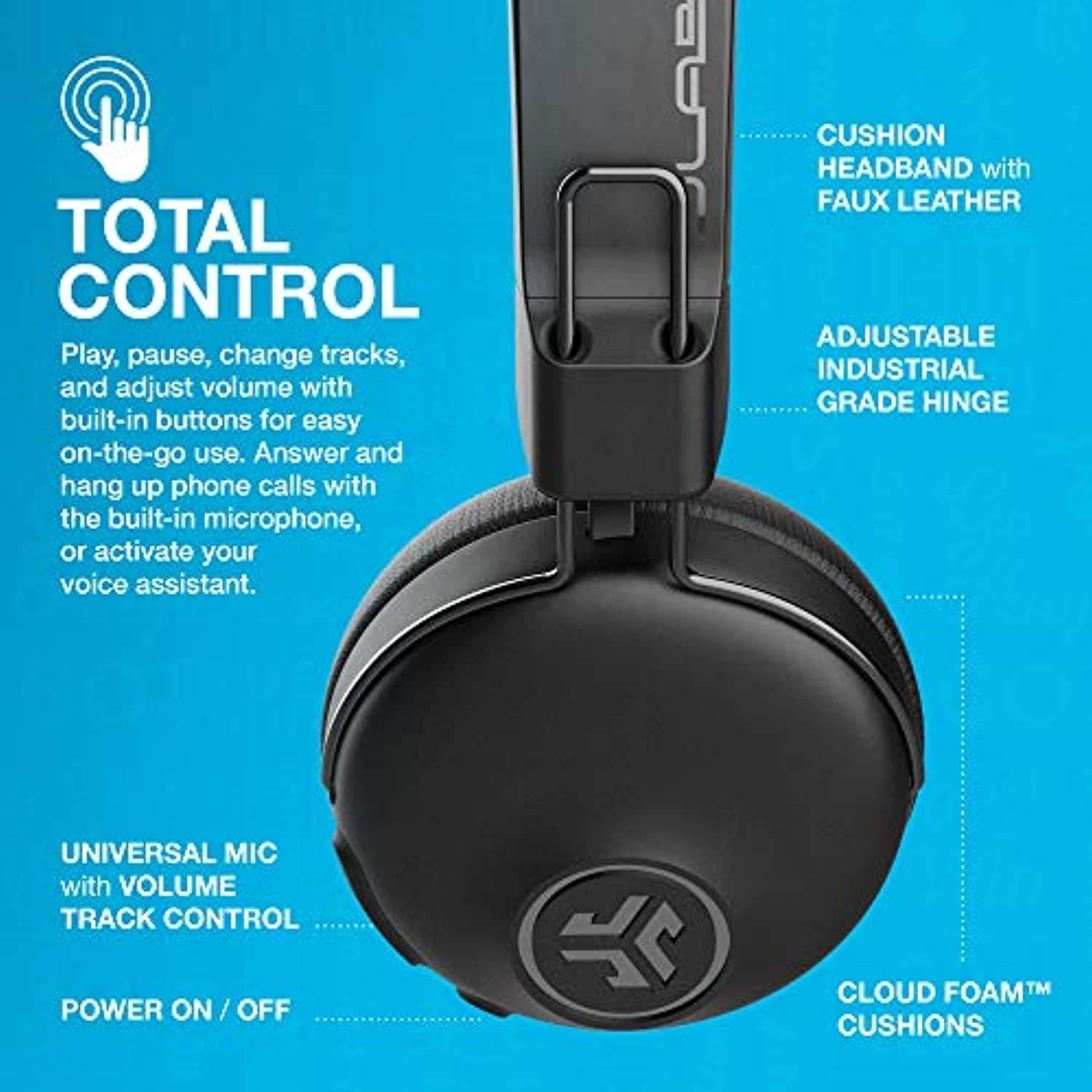 JLab Audio Studio ANC On-Ear Wireless Headphones | Black | 34+ Hour Bluetooth 5 Playtime - 28+ Hour with Active Noise Cancellation | EQ3 Custom Sound | Ultra-Plush Faux Leather  an (HBASTUDIOANCRBLK4)