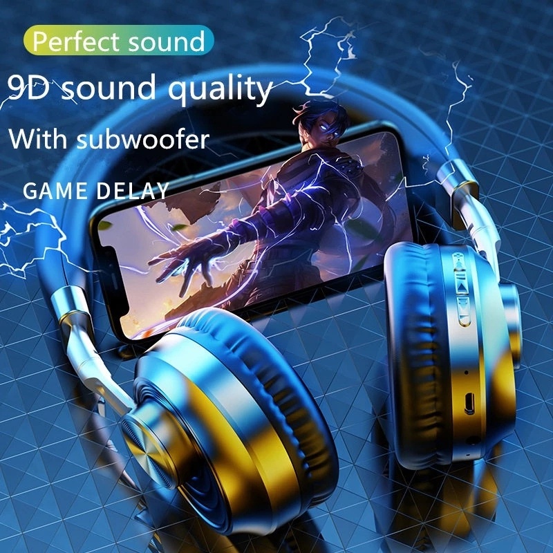 VJ083 Wireless bluetooth Headphones HIFI Noise Reduction TF Card Aux-In Headset Foldable Head-Mounted Sports Music Earphone with Mic-Black