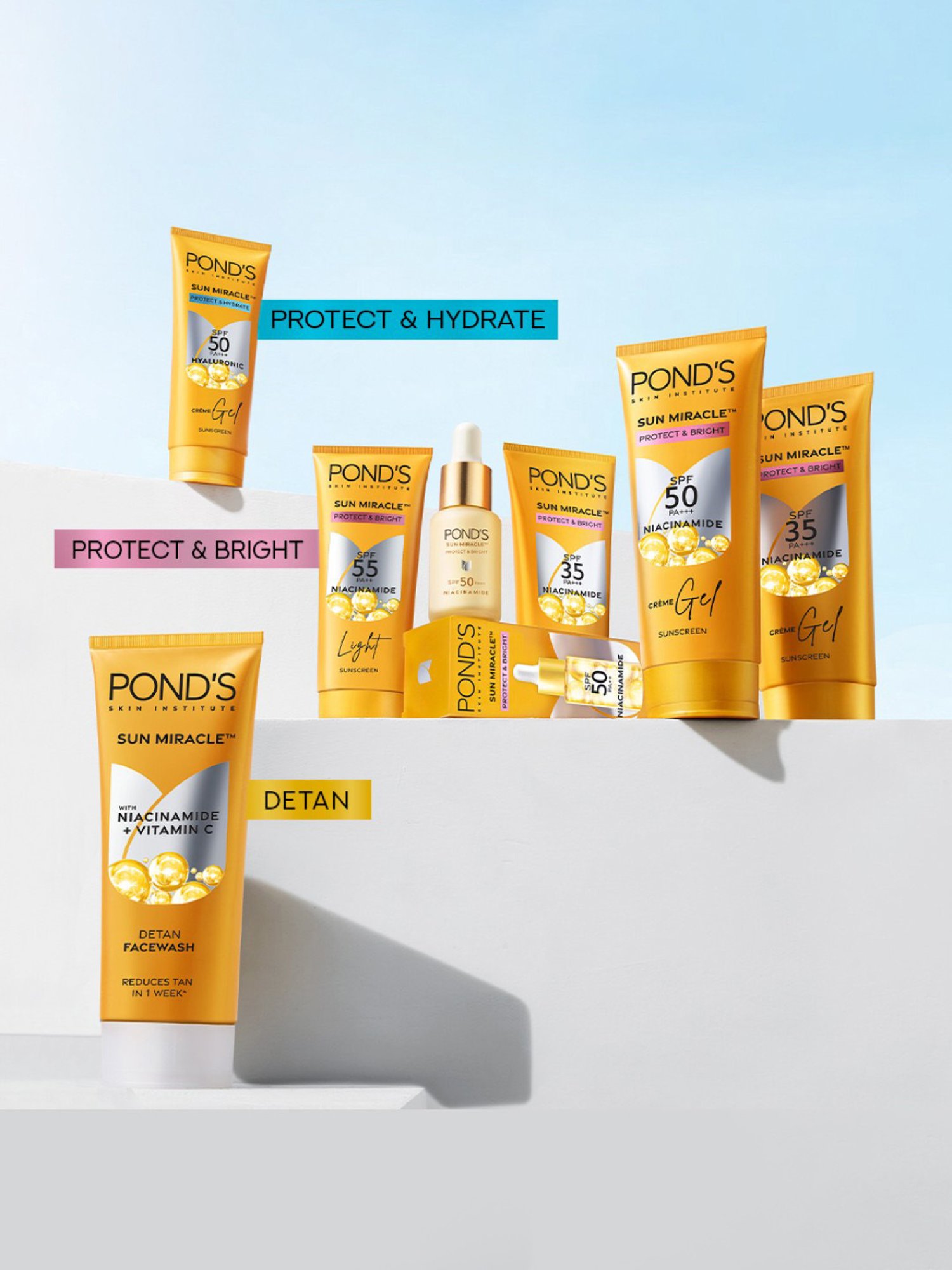 Pond's Sun  Bright SPF 35 PA+++ Creme Gel Sunscreen with Niacinamide - 50 gm