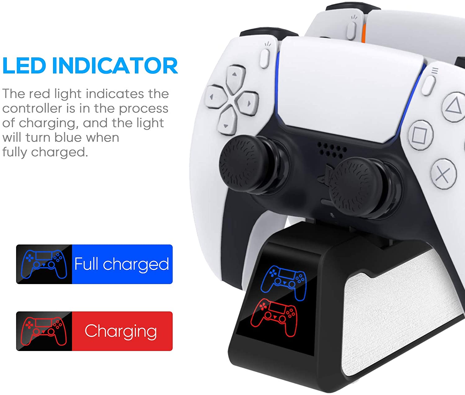 PS5 Controller Charger Station, Dual Controller Charger Station Dock with Fast Charging USB Type C Docking Stand with LED Charge Indicator Lights for Sony Playstation 5 DualSense Controllers