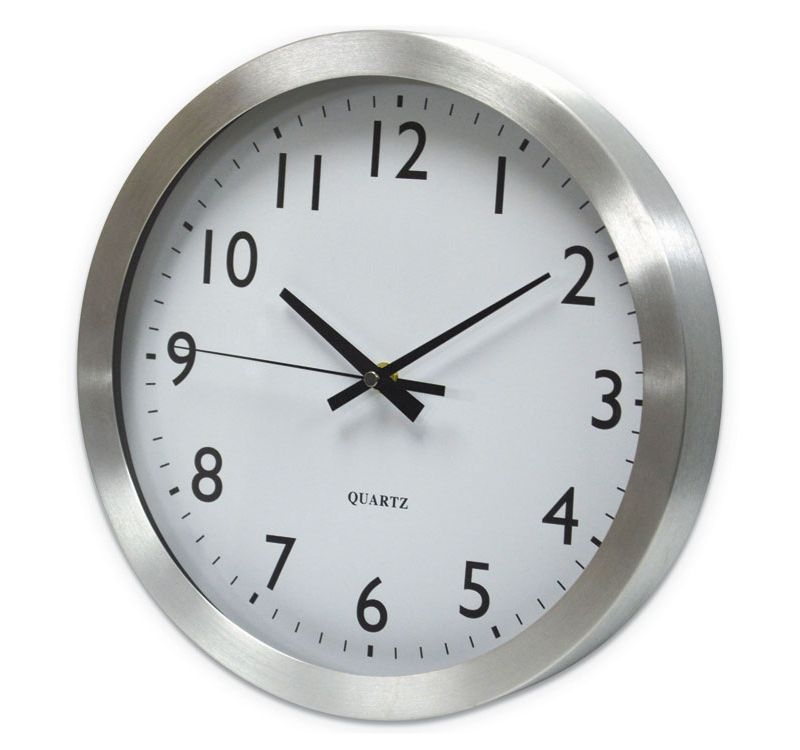 Universal Brushed Steel Finish Wall Clock 12" Silver 1 AA Battery 10425
