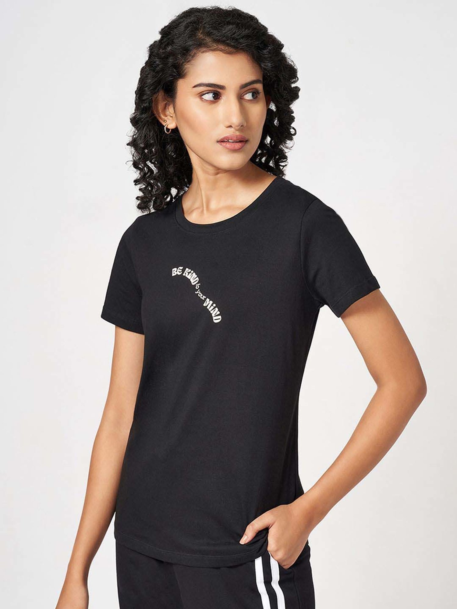 Ajile by Pantaloons Black Cotton Printed T-Shirt
