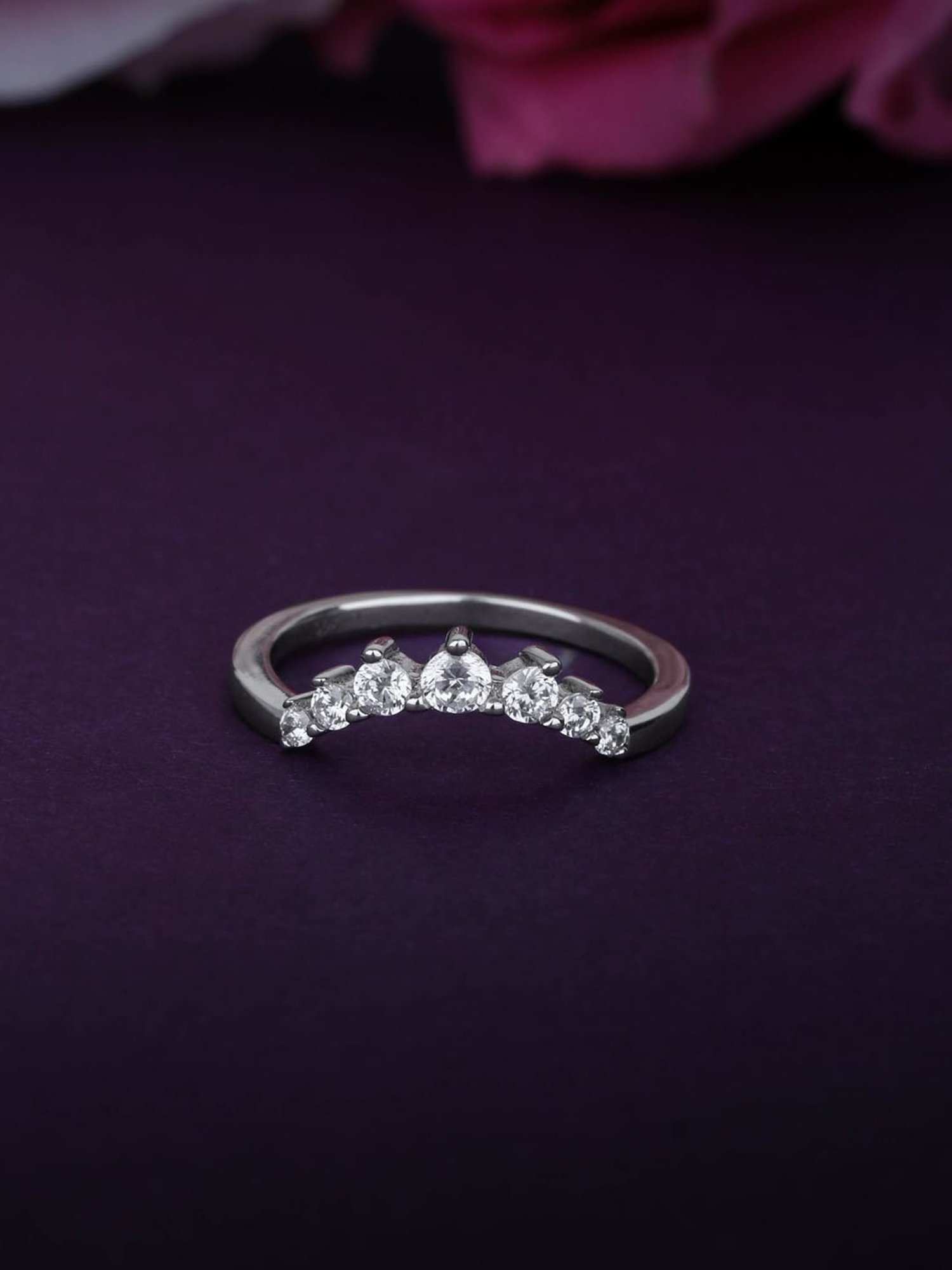 925 Silver AAA Grade American Diamond Wishbone Promise Ring for Women & Girls