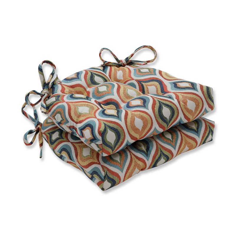 Set of 2 Indoor Flicker Jewel Reversible Chair Pad Orange/Blue - Pillow Perfect