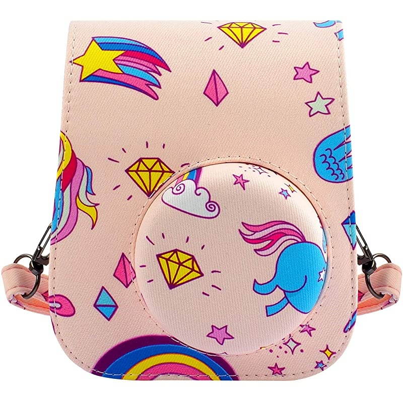 Portable Case Compatible with Fujifilm Instax Mini 11 Instant Camera with Accessories Pocket and Adjustable Strap. (Rainbow Unicorn)
