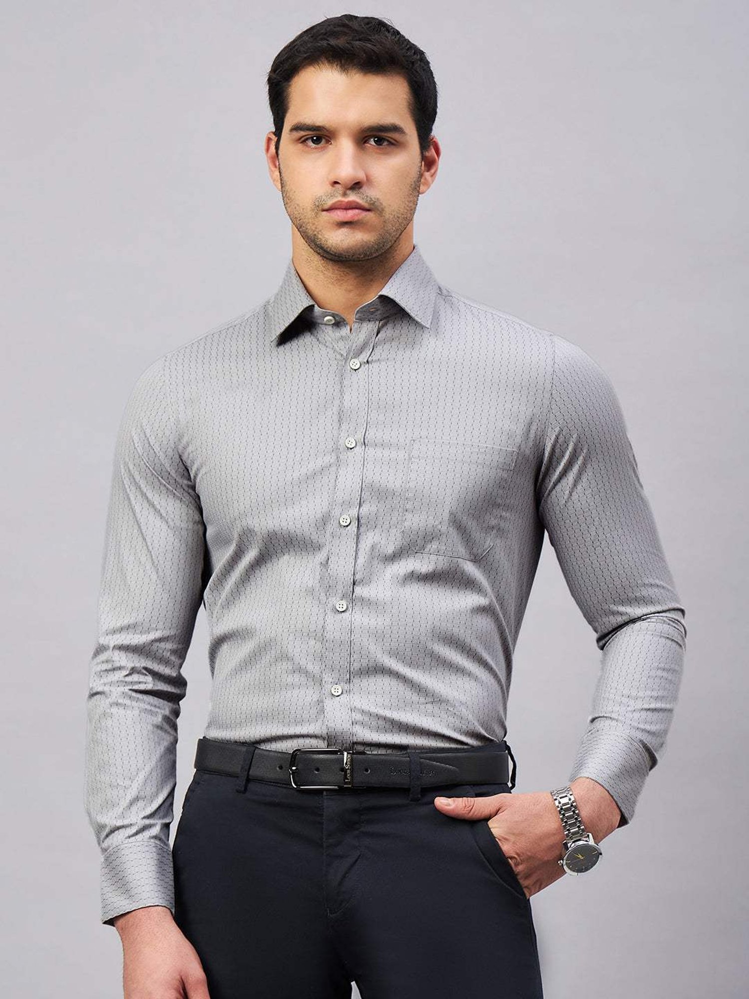 Louis Stitch Grey Cotton Regular Fit Printed Shirt