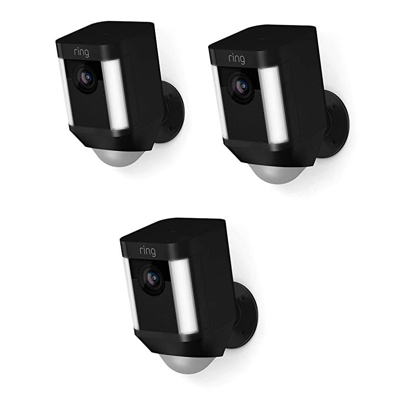 Spotlight Cam Battery HD Security Camera with Built Two-Way Talk and a Siren Alarm, Black, Works with Alexa - 3-Pack