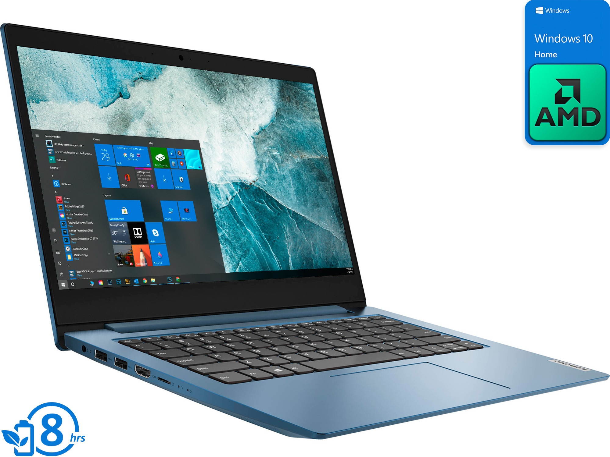 Lenovo IdeaPad 1 Notebook, 14" HD Display, AMD Athlon Silver 3050e Upto 2.8GHz, 4GB RAM, 256GB NVMe SSD, Vega 3, HDMI, Card Reader, Wi-Fi, Bluetooth, Windows 10 Home S