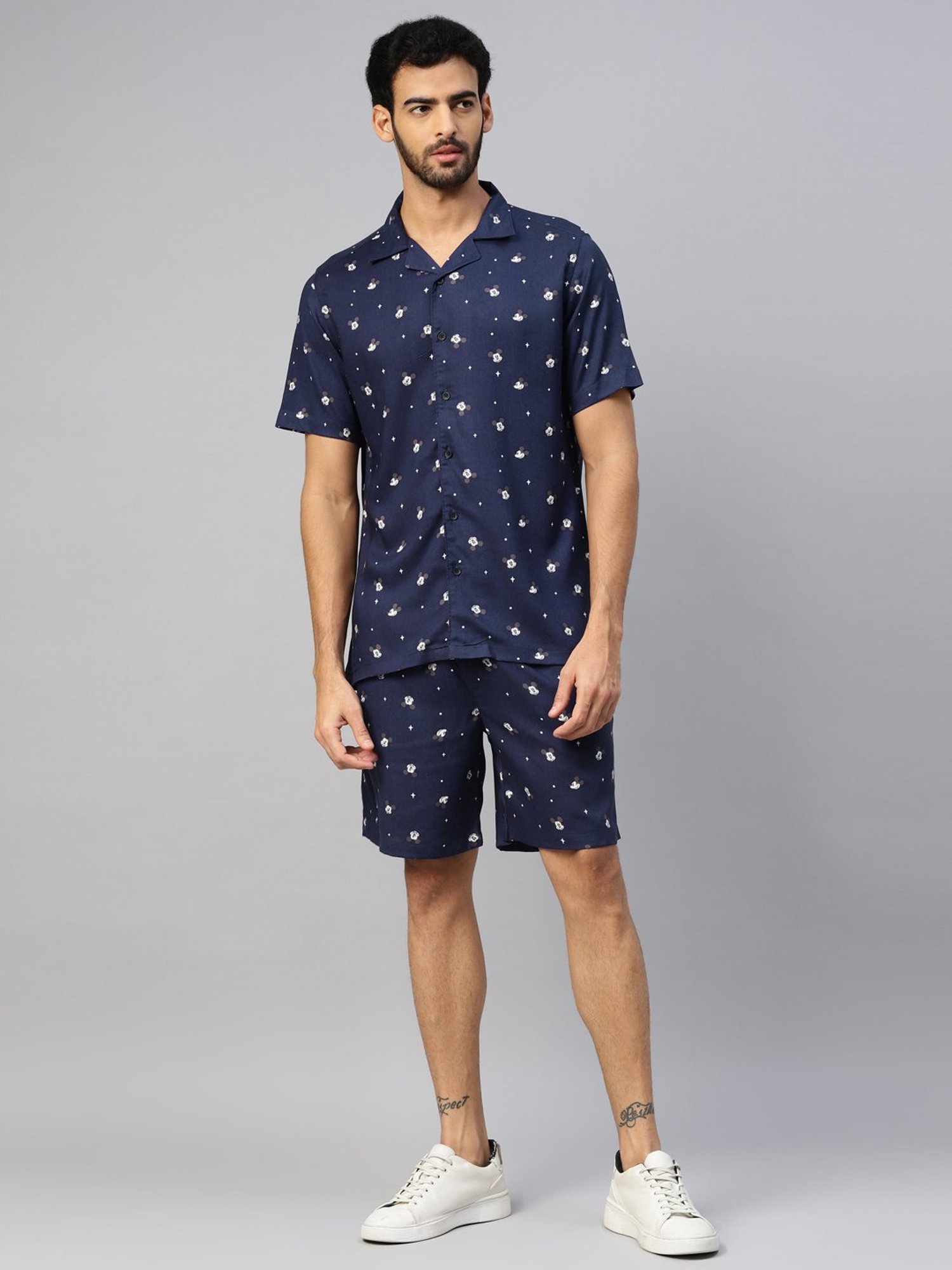 Don Vino Navy Relaxed Fit Printed Shirt & Shorts Set