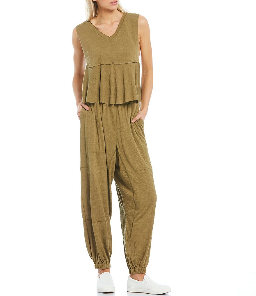 J.McLaughlin Durham Sleeveless Ruffle V-Neck Denim Blouse