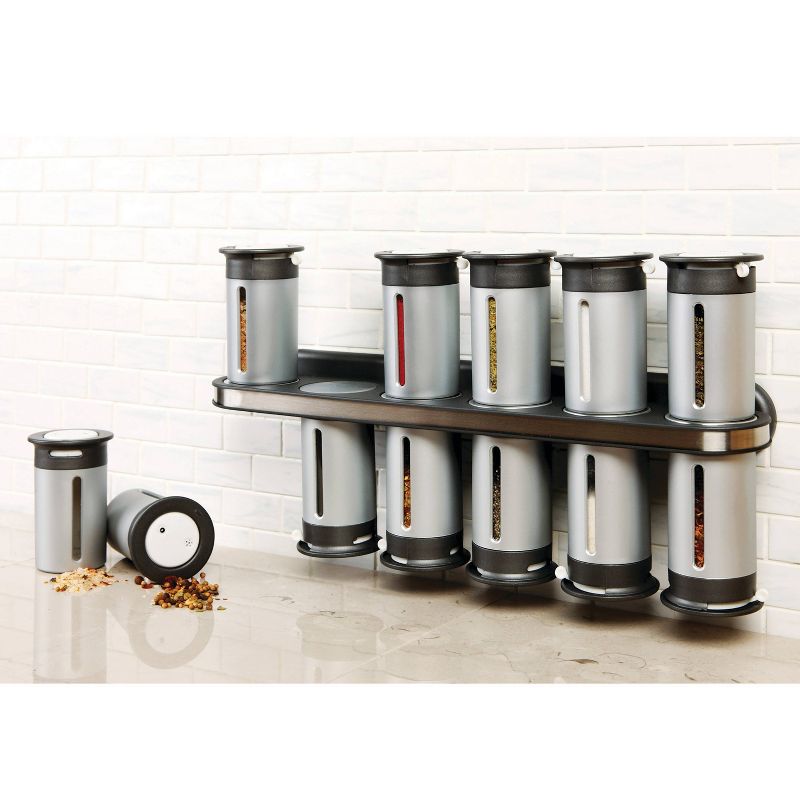 Zevro Zero Gravity Wall-Mount 12 Canister Magnetic Spice Rack - Silver