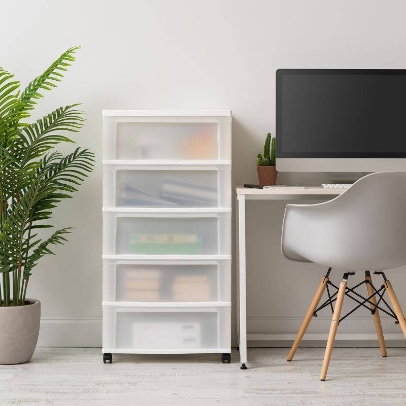 5-Drawer Wide Chest, White/Natural