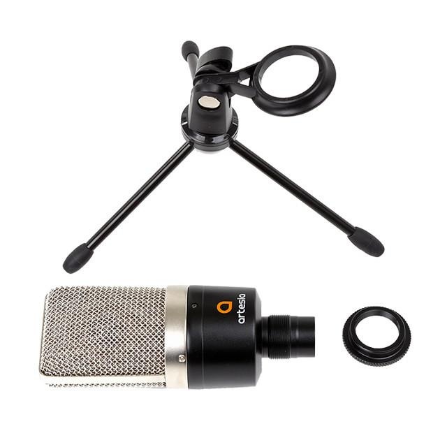 Artesia AMC 10 Cardioid Condenser Microphone With Pop Filter 8 inch XLR Cable and Tripod Stand
