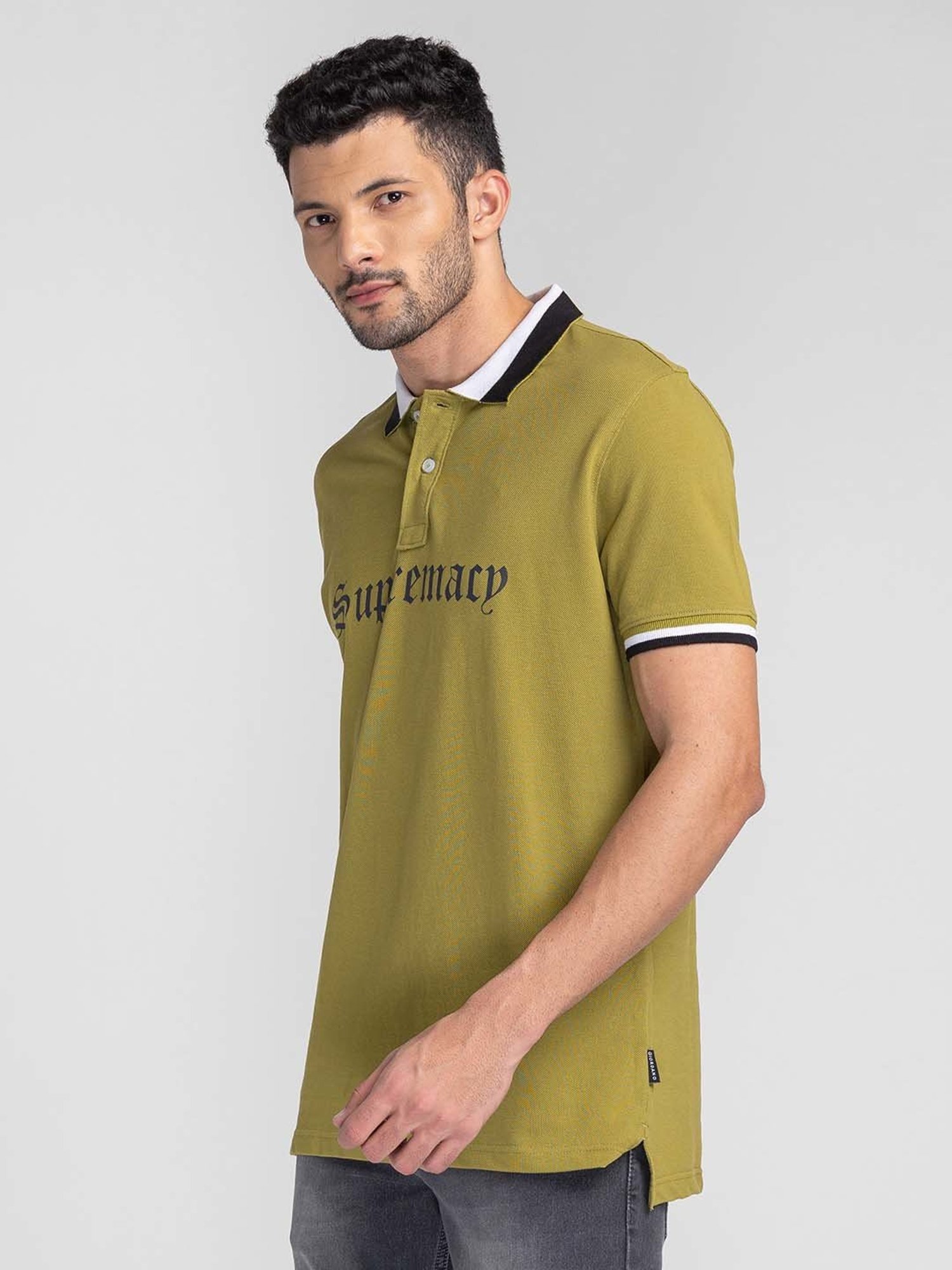 Giordano Light Green Slim Fit Printed Polo T-Shirt