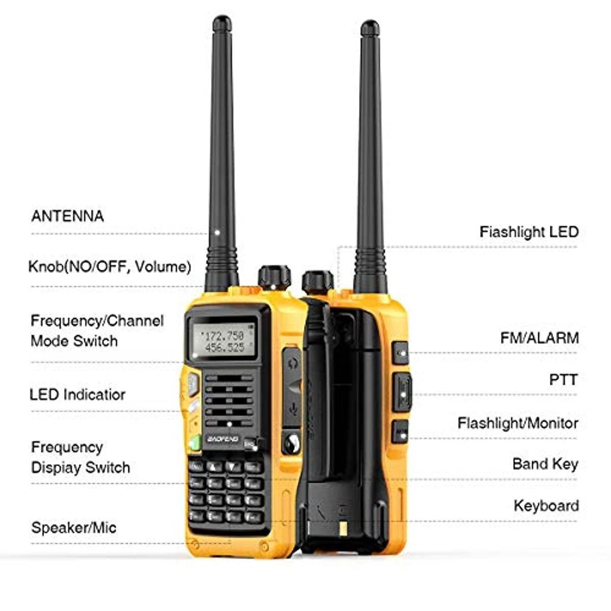 BaoFeng UV-S9 Plus High Power 2200mAh Large Battery Tri-Power Portable Two-Way Radio with 15.1Inch 771 Antenna (OrangeAntenna)
