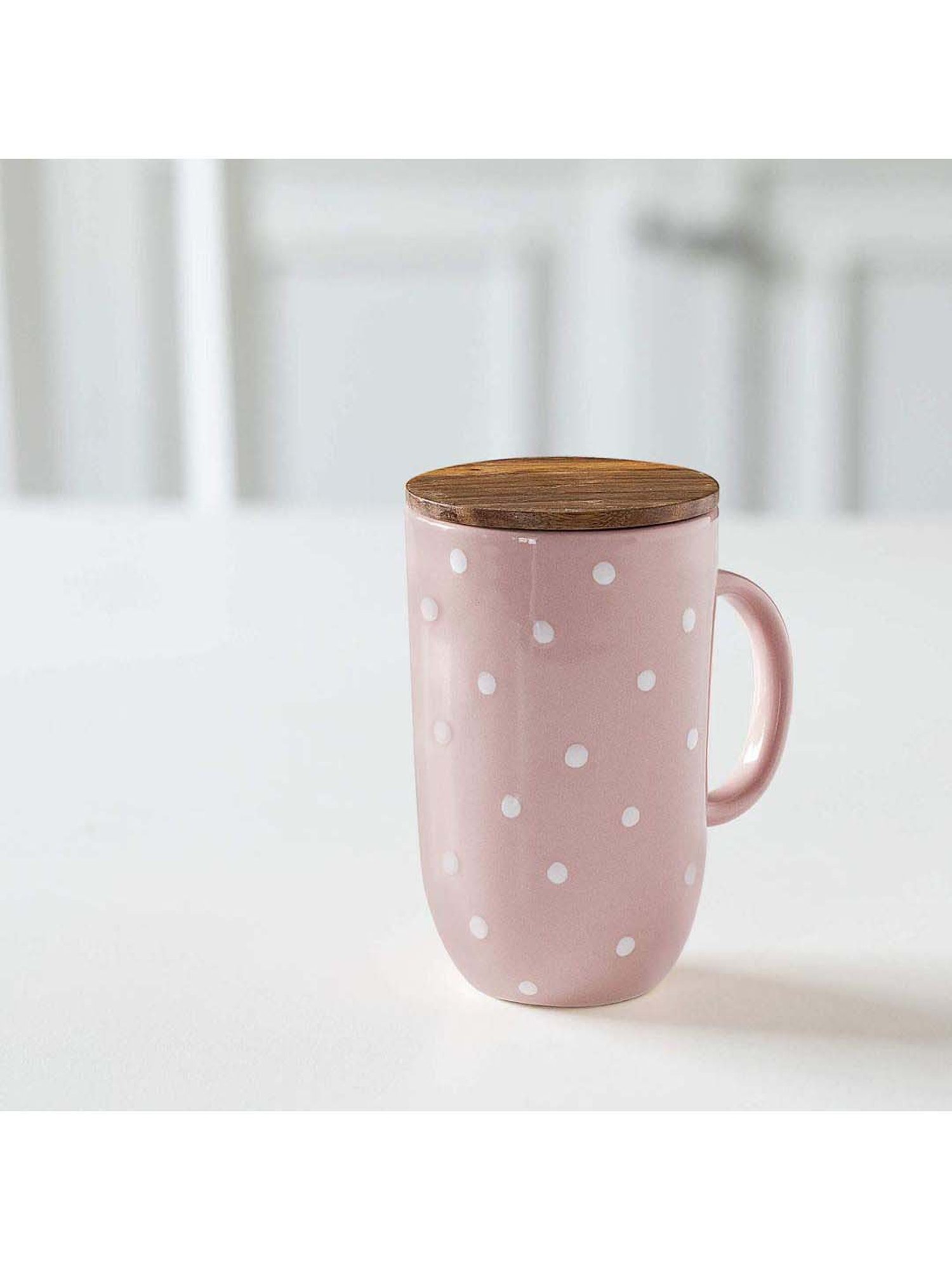 ellementry Blush Pink Ceramic Coffee Mug with Lid (400 ml) - Set of 1