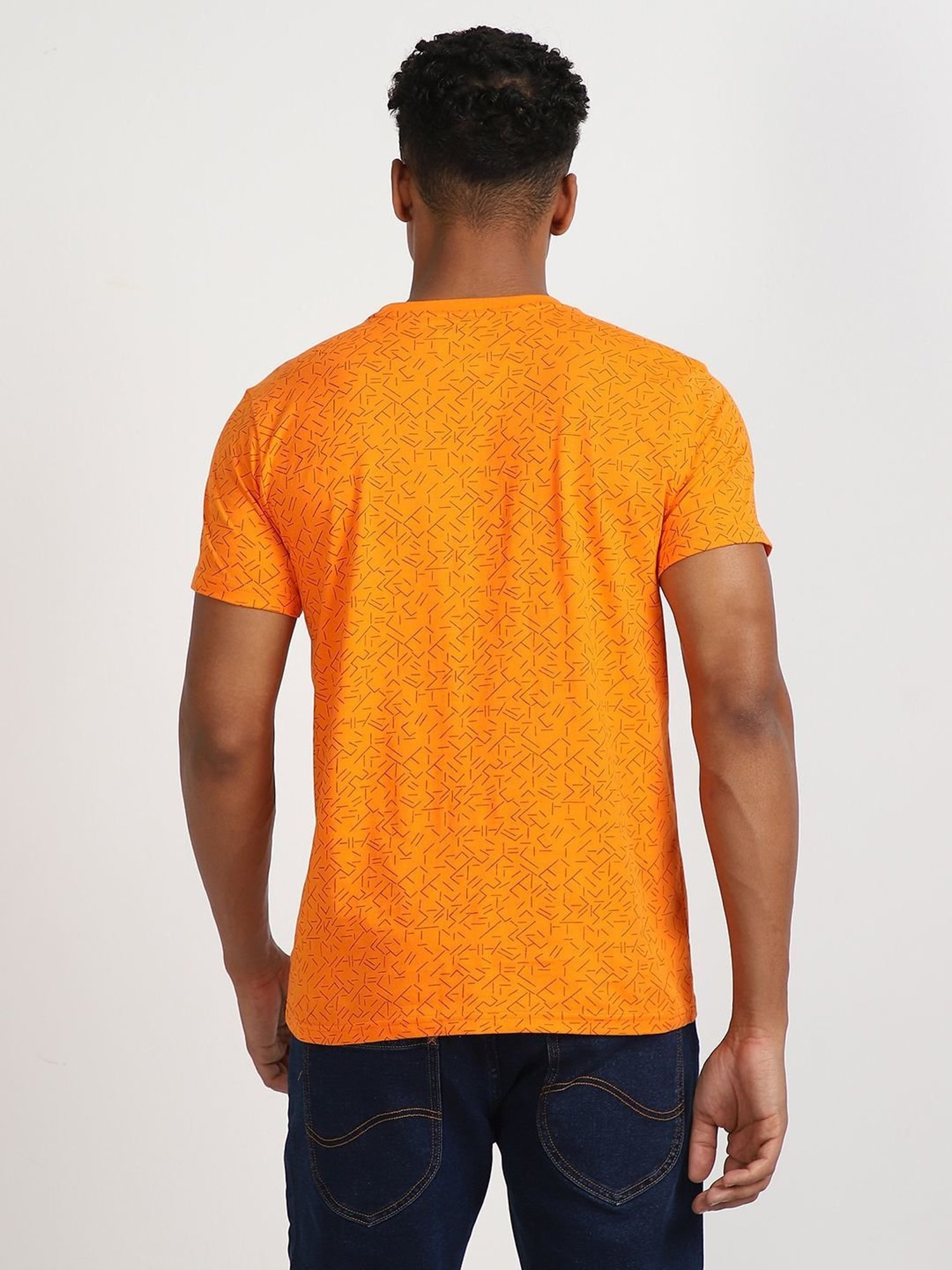 Lee Orange Cotton Slim Fit Printed T-Shirt