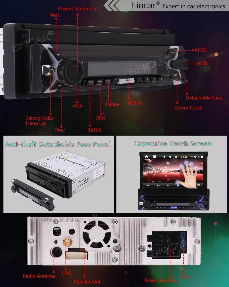 7 Inch Single DIn 1DIN Capacitive Touch Screen Anti-Theft Detachable Front Panel No-DVD Car Stereo with GPS Navigation Bluetooth AM/FM Radio Steering Wheel Control USB TF SD Card Free 8GB GPS Map C