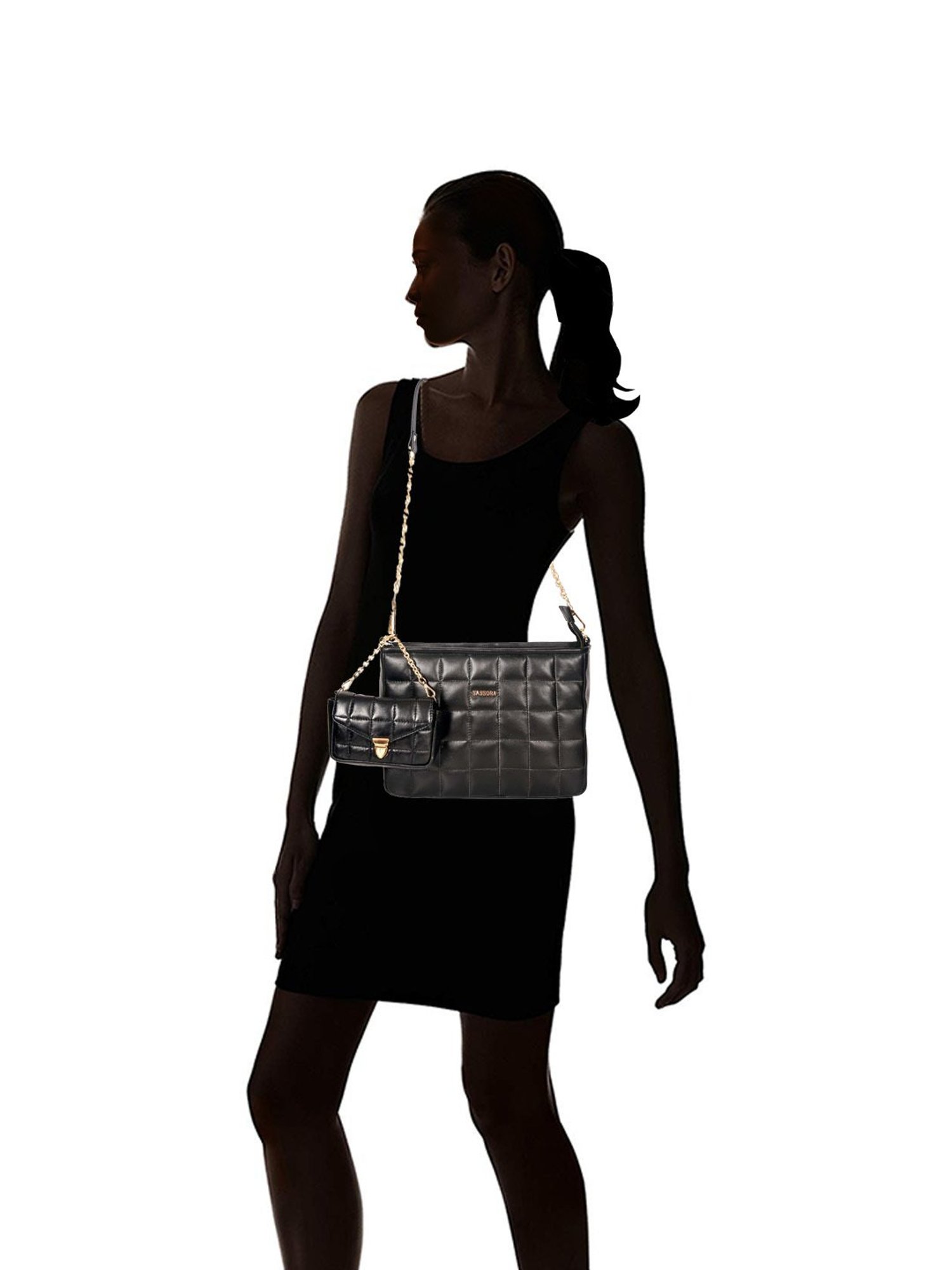 SASSORA Black Quilted Medium Sling Handbag