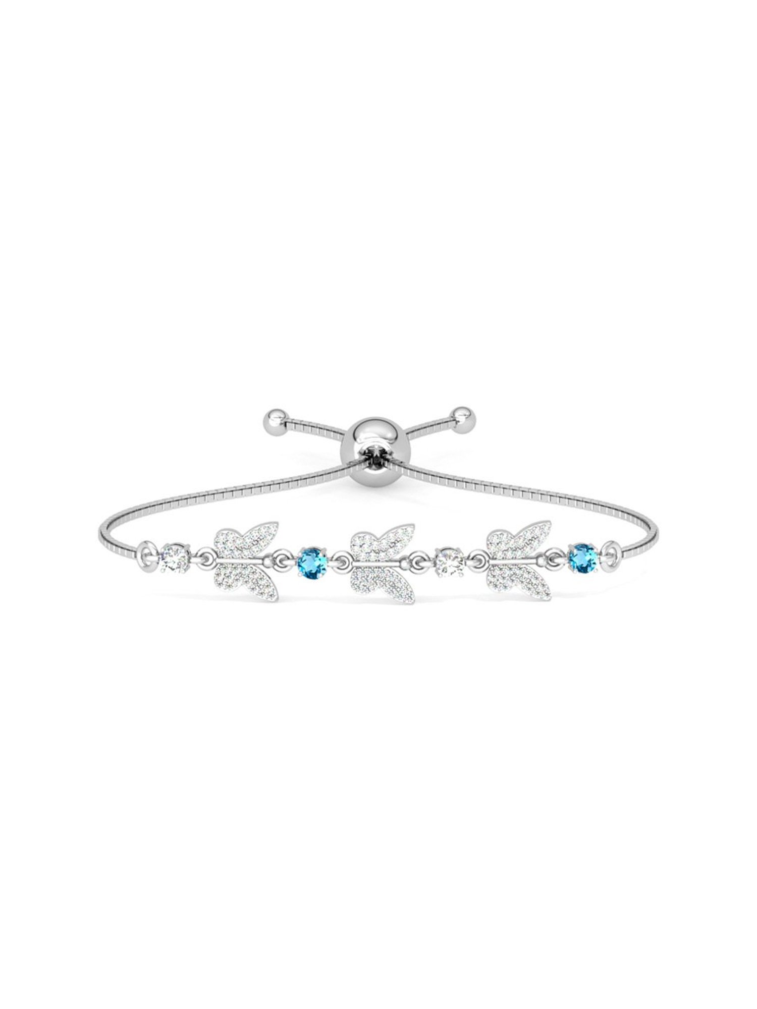 Clara 92.5 Sterling Silver Adjustable Anti Tarnish Swiss Zirconia Blue Butterfly Bracelet for Women