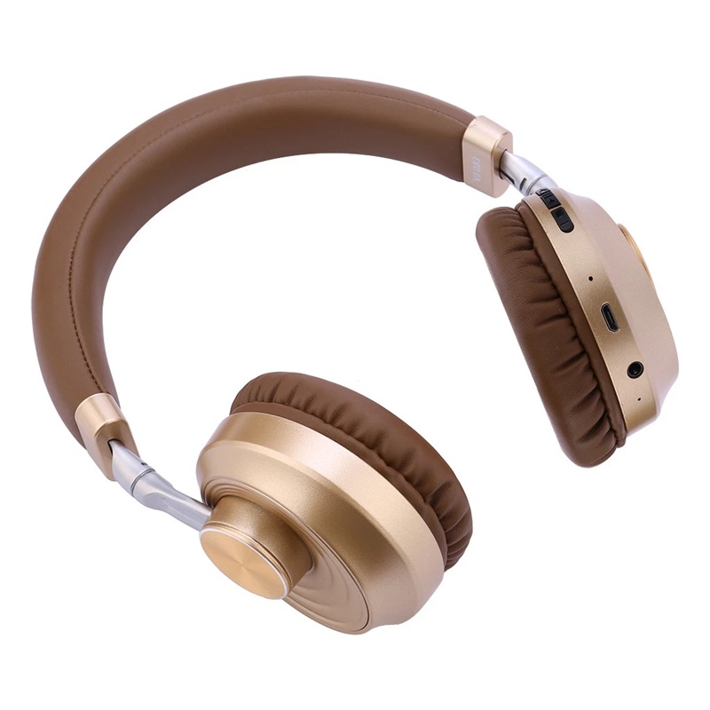 VJ083 Wireless bluetooth Headphones HIFI Noise Reduction TF Card Aux-In Headset Foldable Head-Mounted Sports Music Earphone with Mic-Gold