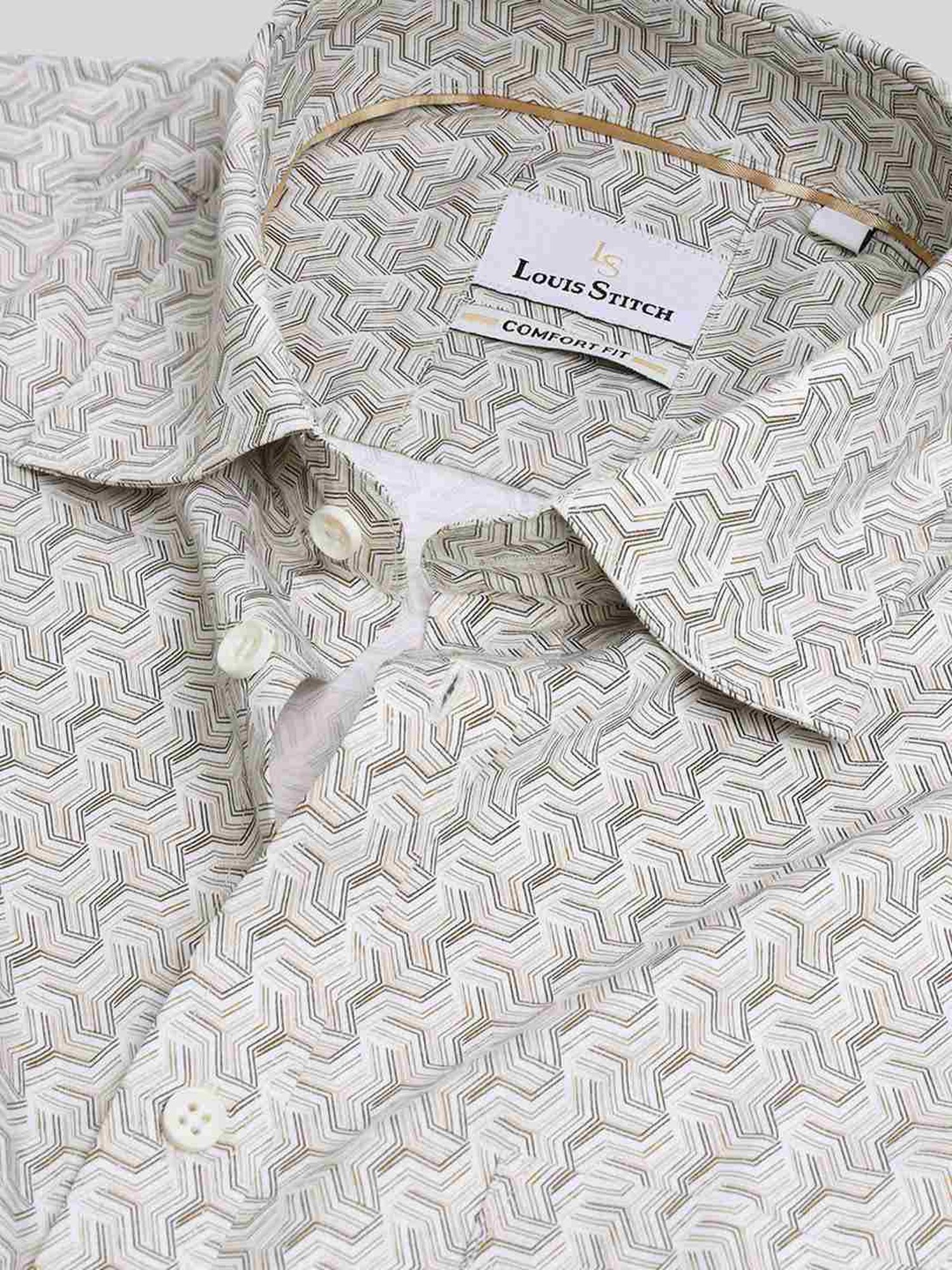 Louis Stitch Cream Cotton Regular Fit Printed Shirt