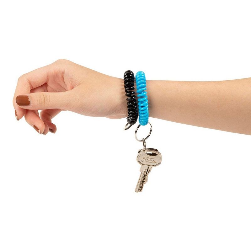 Coil Wristband Keychain - 50-Pack Spring Coil Keychain Bracelet, Flexible Spiral Coil Stretchable Wristband with Key Ring