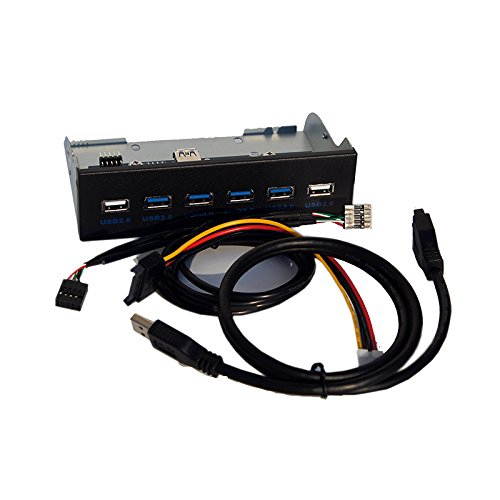 WERLEO USB 3.0 4-Ports + USB 2.0 2-Ports 5.25 inch Metal Front Panel USB Hub [ 20 Pin Connector & 2ft Adapter Cable]