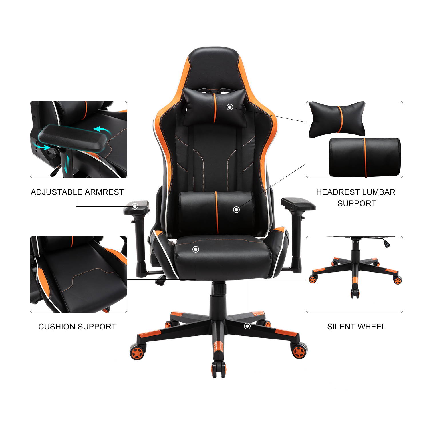 Gaming Chair, UHOMEPRO PU Leather High Back Computer Chair Office Chair, Home Desk Chair, PC Racing Chair, Executive Ergonomic Adjustable Task Chair with Headrest and Lumbar Support