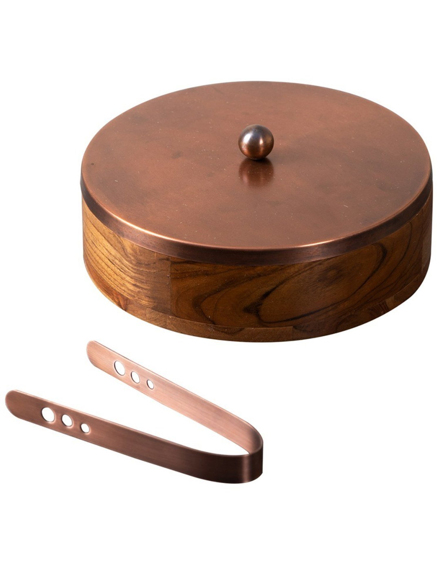 Nestroots Chapati Box Wooden Casserole Box Food Warmer Hotcase Hotpot Roti Box with Copper Tong