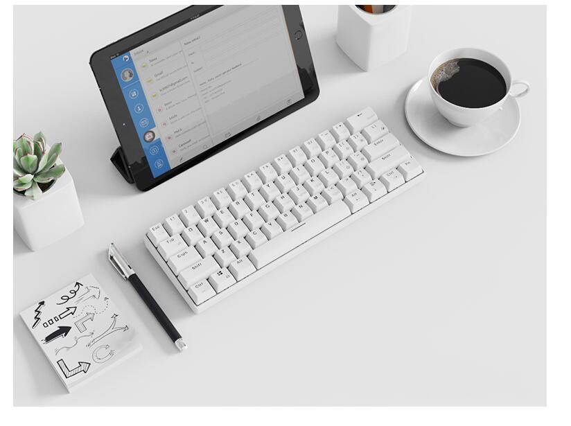 A-jazz AK61 Bluetooth Wireless and  USB Wired Dual Connectivity Mechanical Gaming Keyboard, Durable ABSKeycaps, White Backlit -Blue Switch( White )