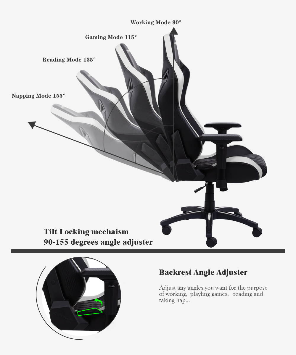 KARNOX Legend TR Racing Style Gaming Office Chair with Adjustable Height and Arm Rests, Ergonomic 155&deg; Reclining, Locking High Back with Integrated Headrest (Black)