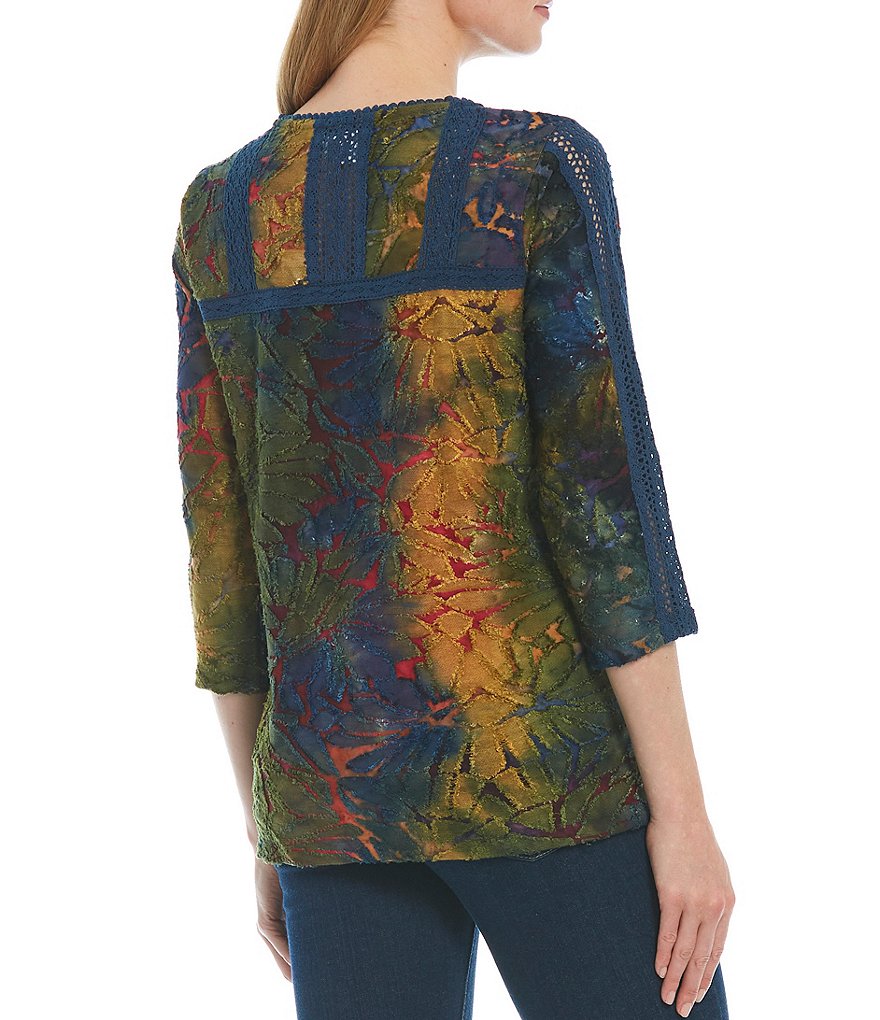 Tru Luxe Jeans Jacquard Print 3/4 Sleeve Knit Top