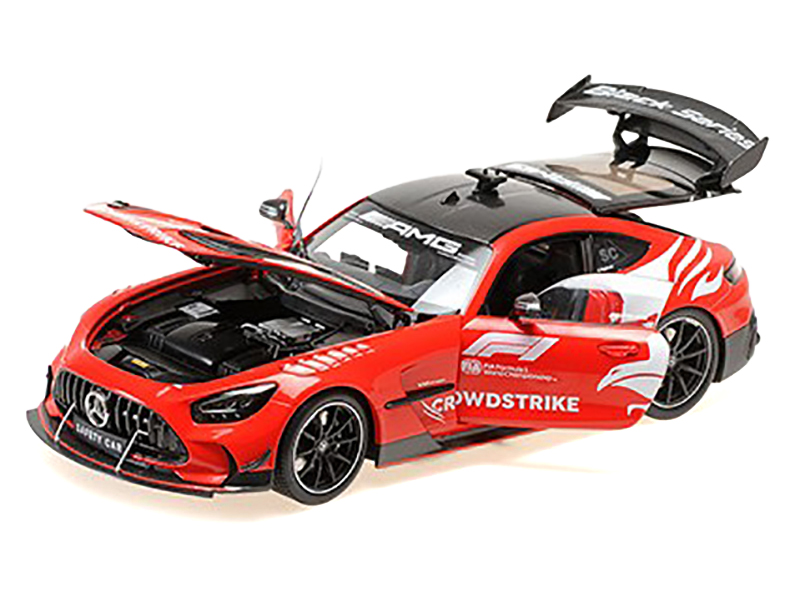 2024 Mercedes-Benz AMG GT Black Series "Formula 1 Safety Car" Red with Black Top and Hood Stripes and Graphics 1/18 Diecast Model Car by Minichamps