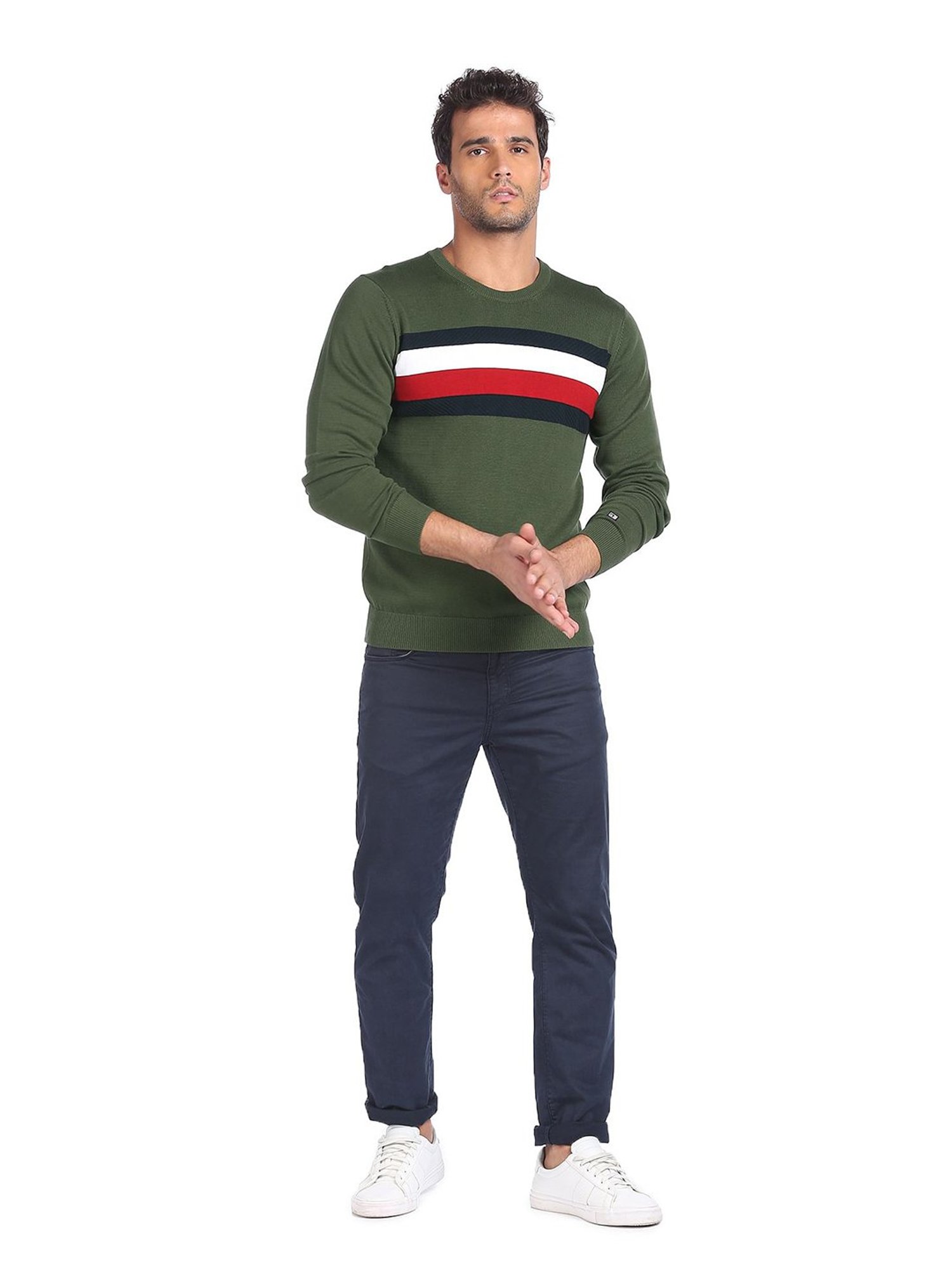 Arrow Sport Olive Striped Sweater