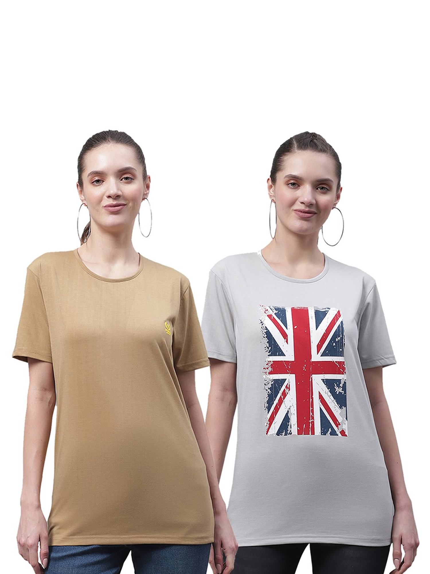 Vimal Jonney Beige & Light Grey Cotton Printed T-Shirt (Pack Of 2)