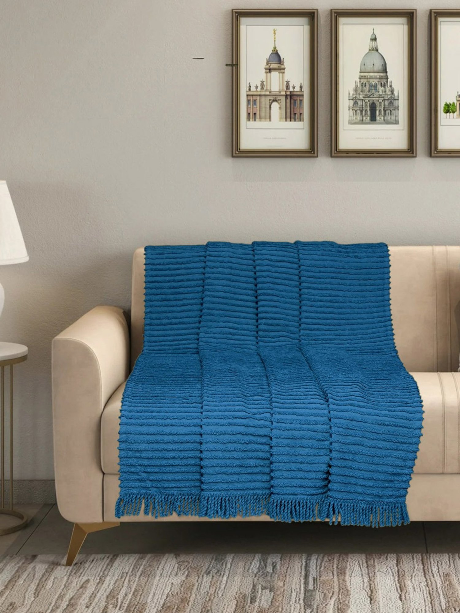 Saral Home Stripes Blue Cotton Sofa Throw