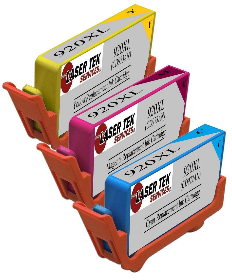 Laser Tek Services&reg; 3 Pack HP 920XL Replacement Ink Cartridges (1 CY CD972AN, 1 MG CD973AN, 1 YL CD974AN)