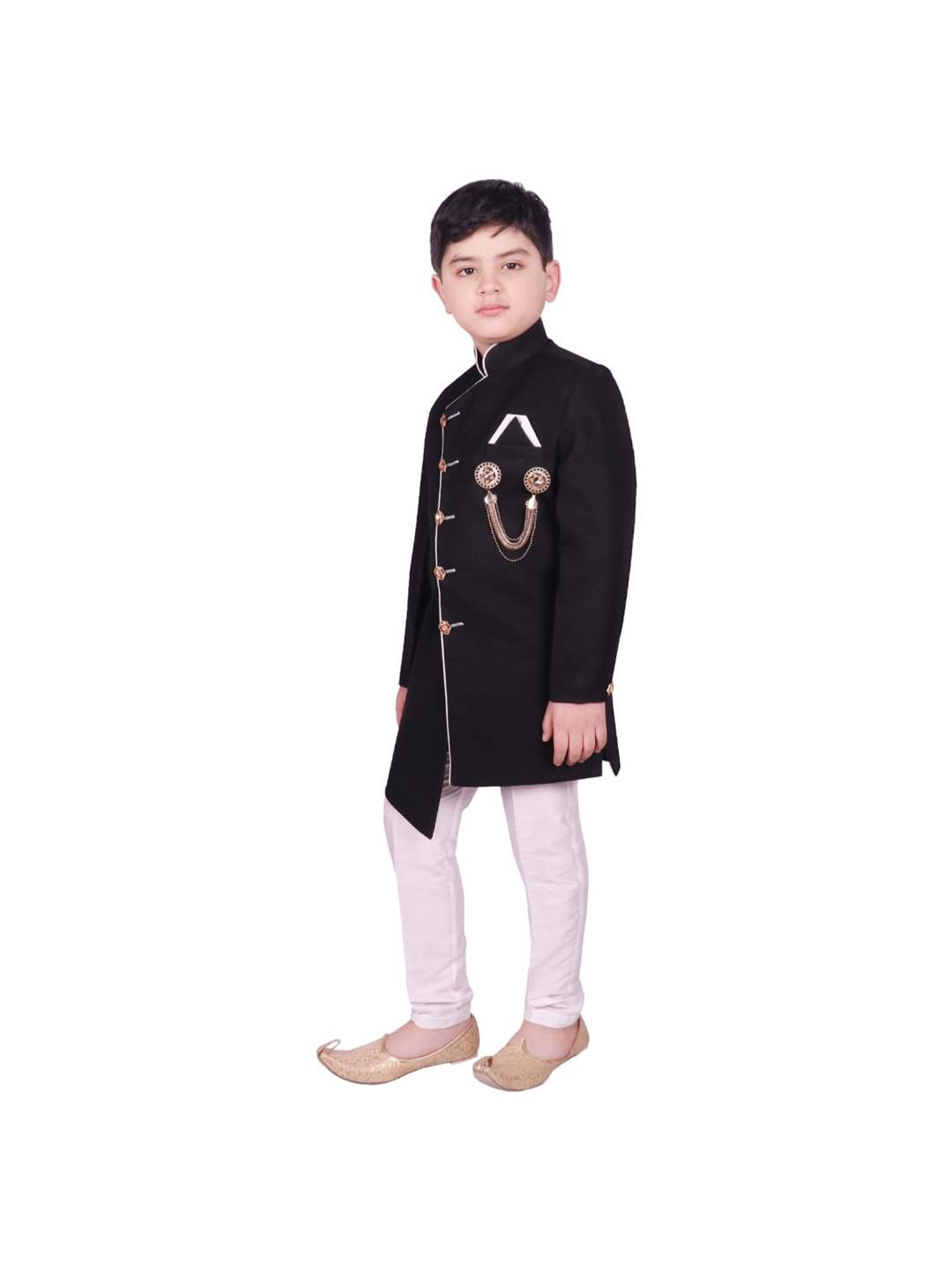 SG Yuvraj Kids Black & White Solid Sherwani with Pyjama