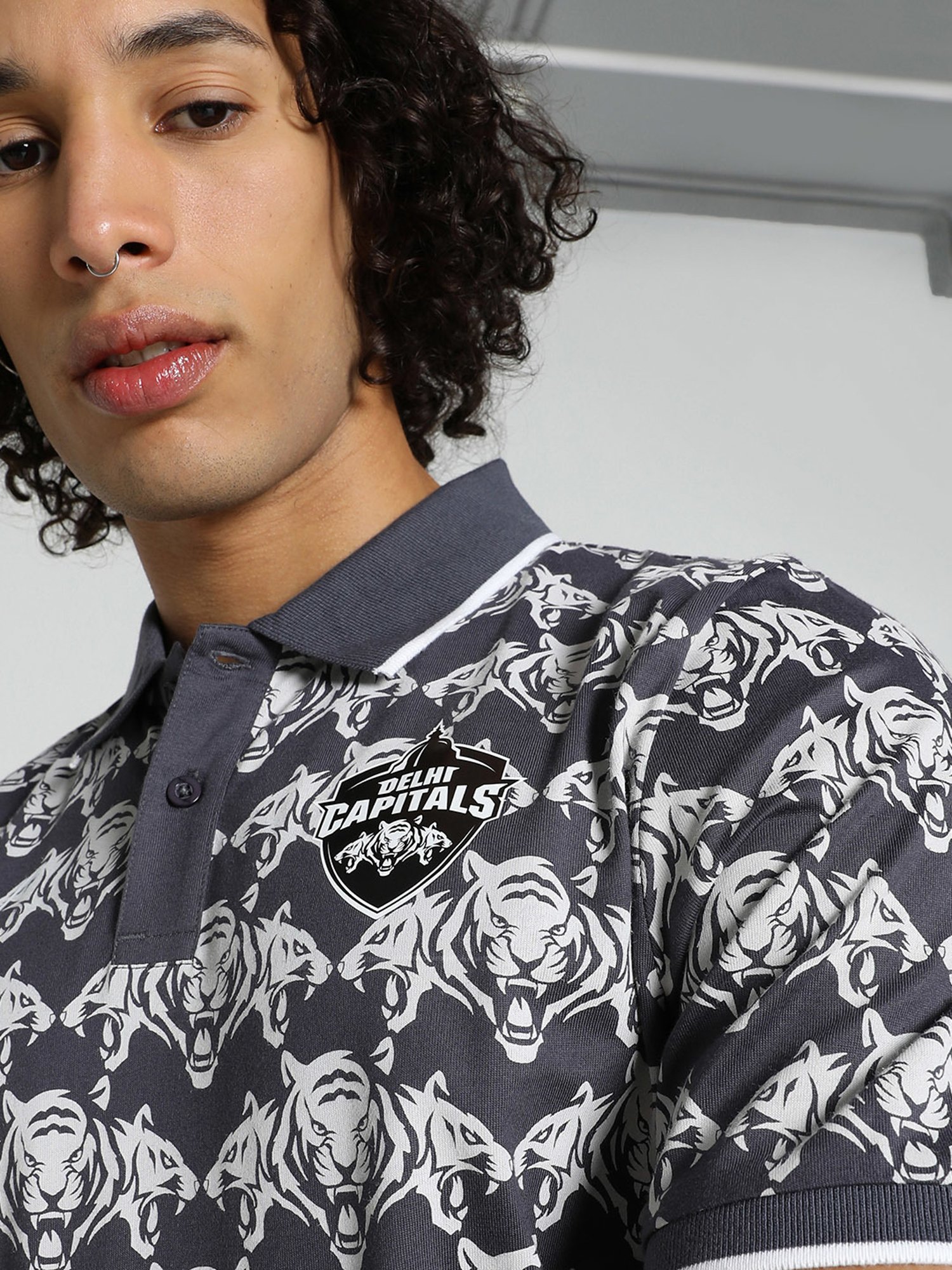 Puma x DC Grey Slim Fit Graphic Print Cricket Polo T-Shirt