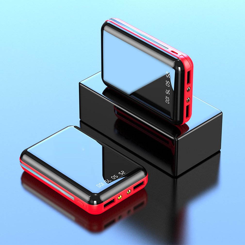 20000mAh Portable Mini Power Bank Mirror Screen Digital Display Power Bank External Battery Pack Power Bank,94*63*24mm,red