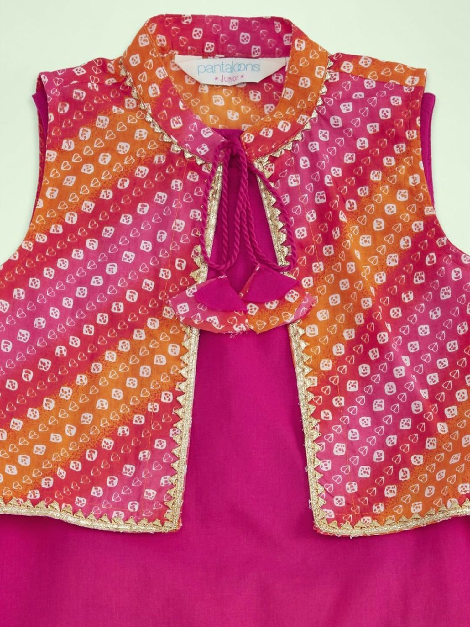 Akkriti by Pantaloons Kids Fuchsia Pink & Yellow Cotton Printed Kurta Set