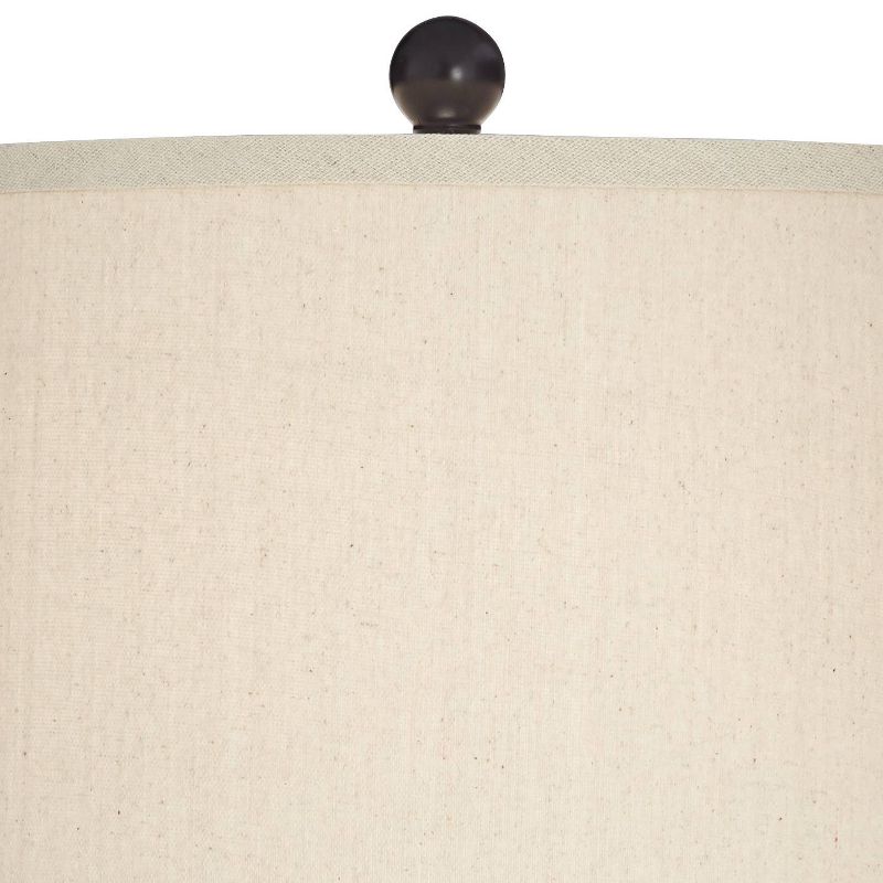 John Timberland Rustic Farmhouse Table Lamps Set of 2 with USB Charging Port Hammered Bronze Wood Oatmeal Tapered Drum Living Room